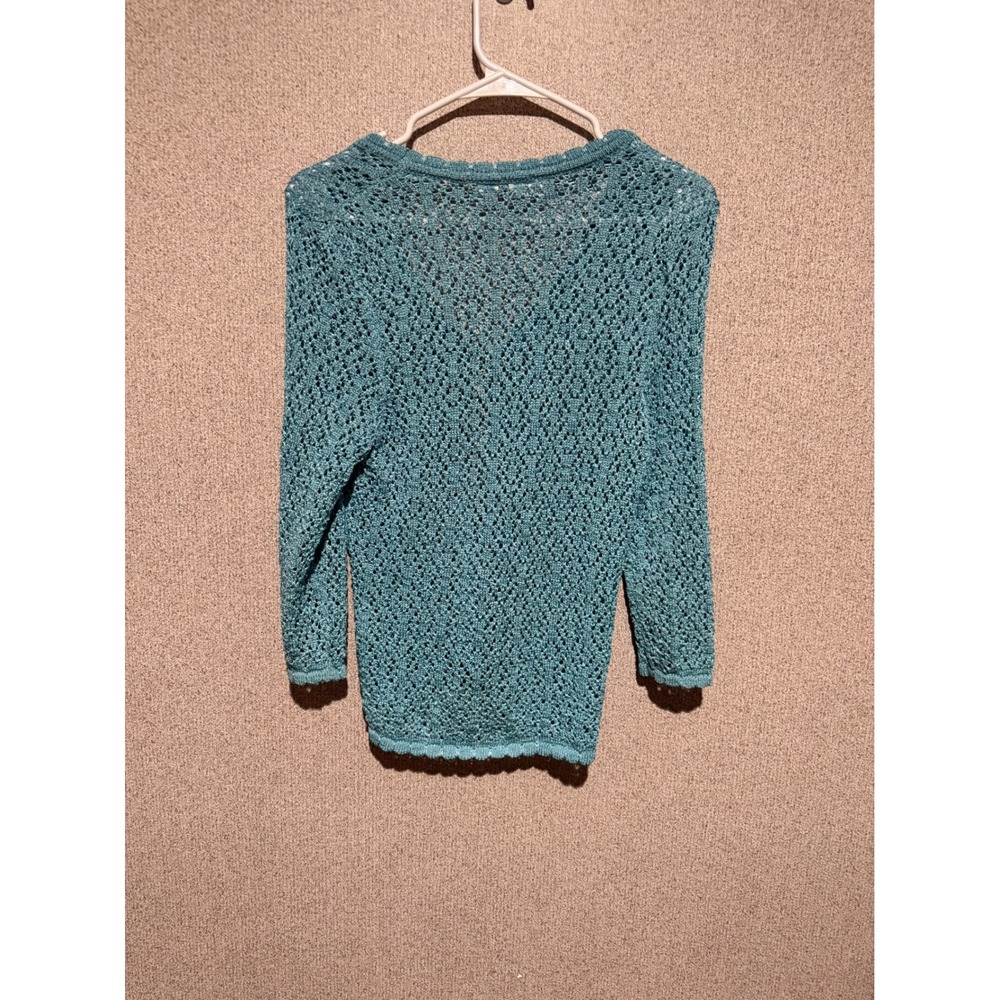 Cato Womens Teal Pointelle Knit Single Button Cardigan Sweater Size S 3/4 Sleeve - Picture 4 of 4